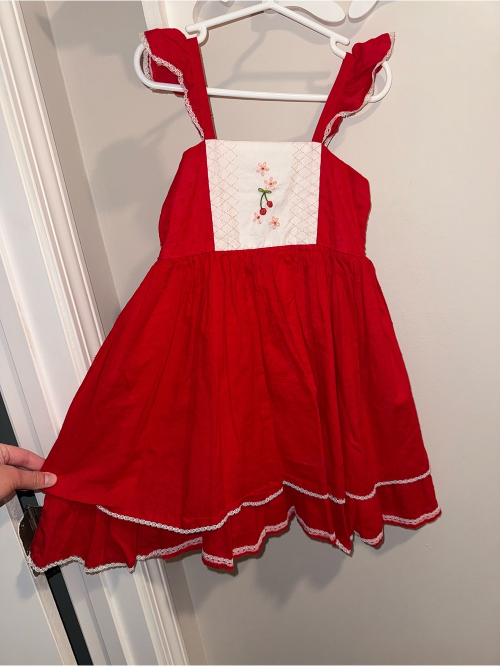 Well Dressed Wolf Red Sundress with White Smocked Panel